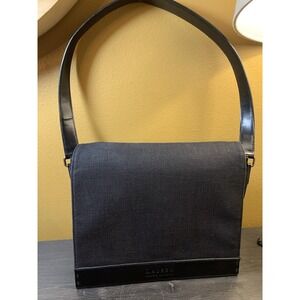 Lauren Ralph Lauren Flapover Nylon Shoulder Bag Purse Black Canvas